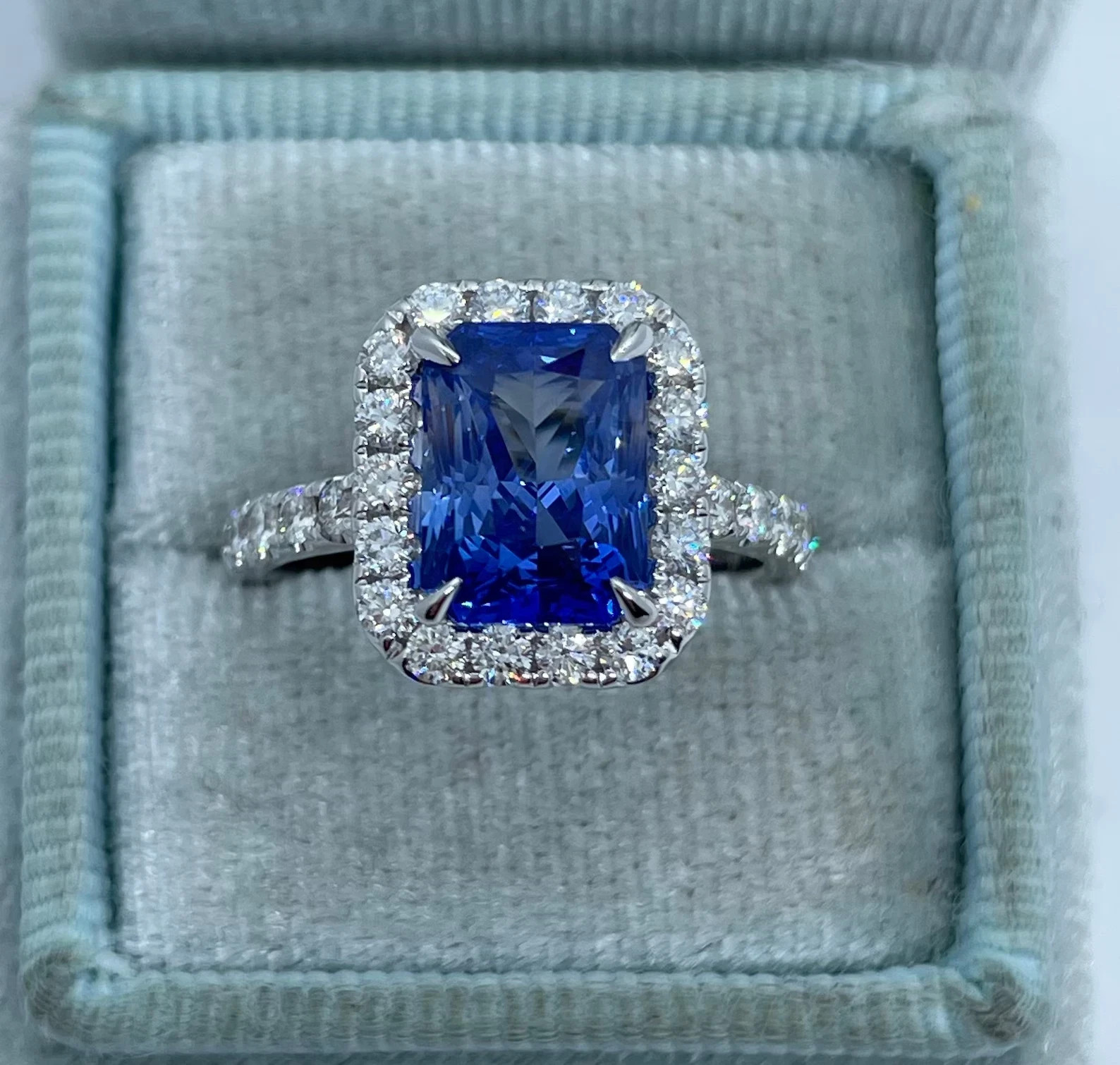 4.60Ct Emerald Cut Natural Sapphire Diamond Engagement Ring 14K White Gold Over