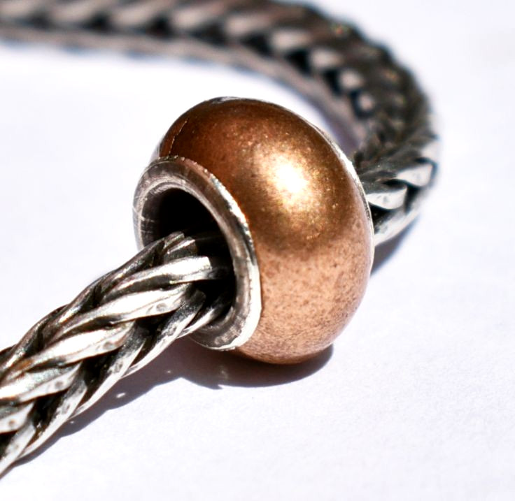 Copper charm bead, 9.5mm with full silver core, for European Charm Bracelets