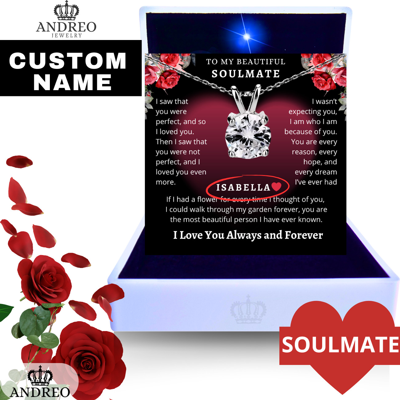 Solitaire Soulmate CUSTOM Romantic Love Necklace Girlfriend Birthday Gifts