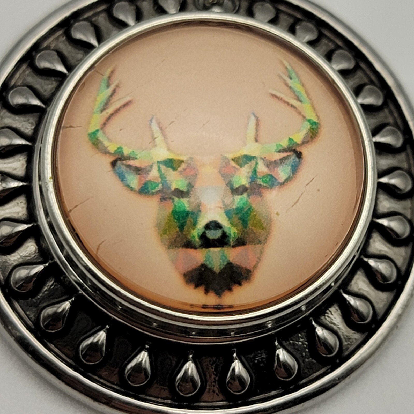 925 Silver Chain Glass Dome Deer Pendant Necklace 20 Inch Buck Stag Silver Tone