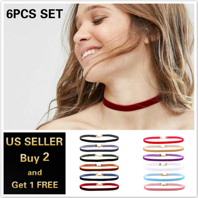 6PCS Set Velvet Choker Flower Tattoo Gothic Vintage Collar Necklace 90s