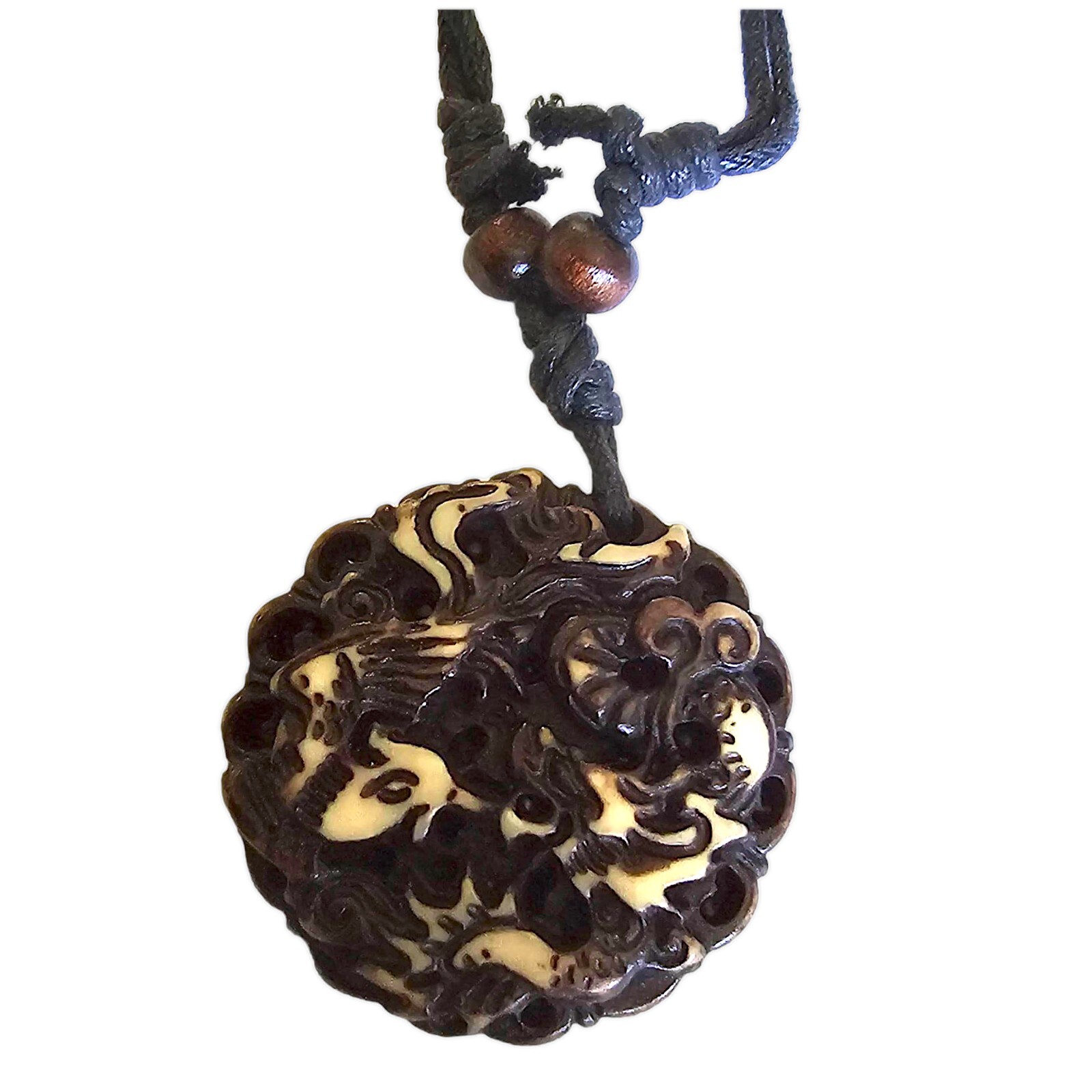 Dragon and Phoenix Pedant Necklace Imitation Yak Bone Yin Yang Adjustable Cord