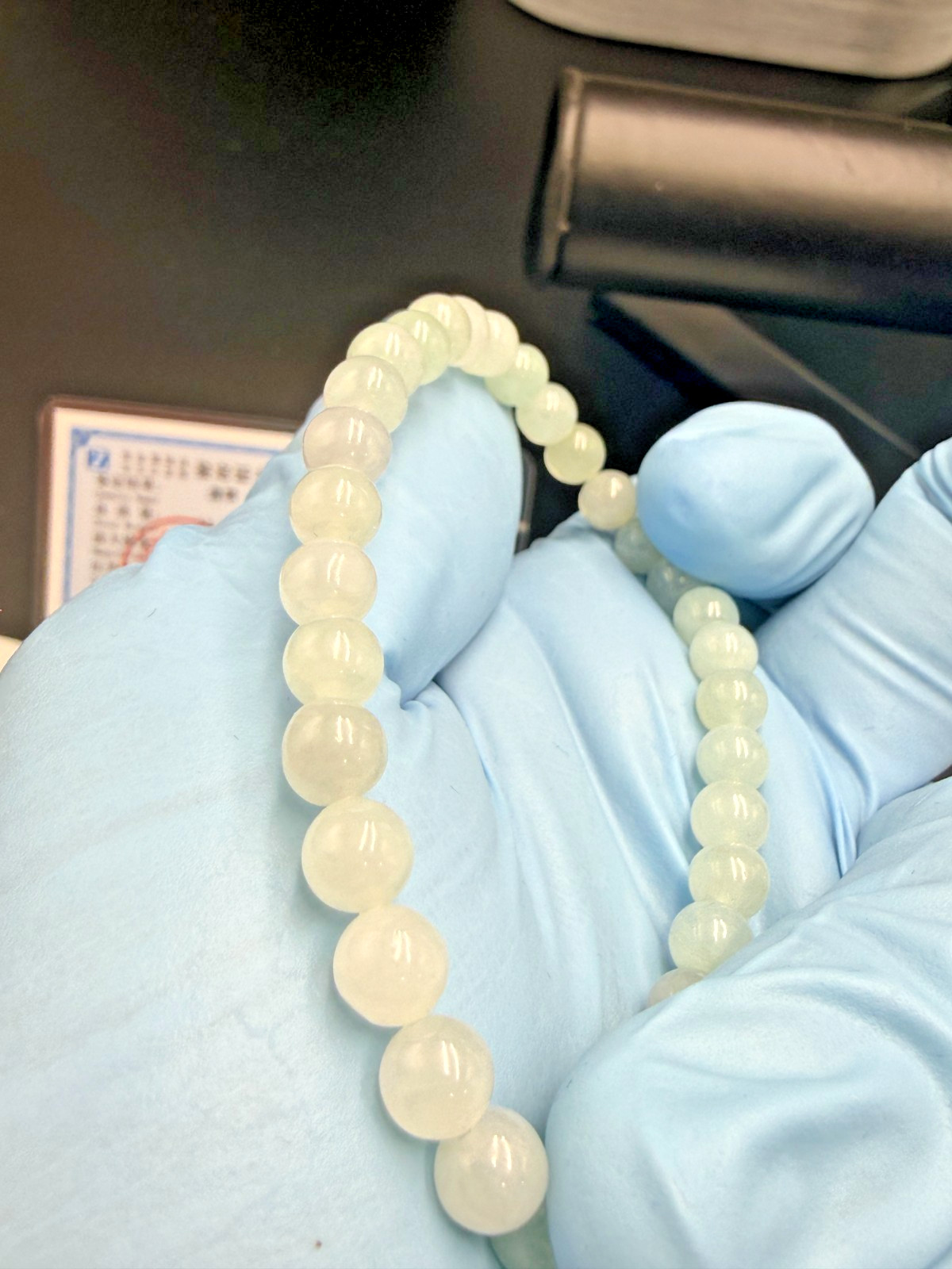 Certified Natural Jadeite Jade Beaded Bracelet Light Green 6.2 mm #100175