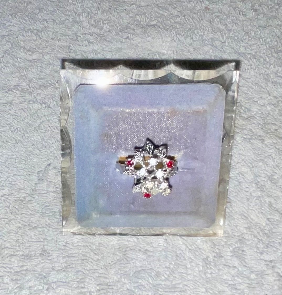Vintage Uncas Cluster Ring Silver Tone Red Clear Rhinestones 10.5