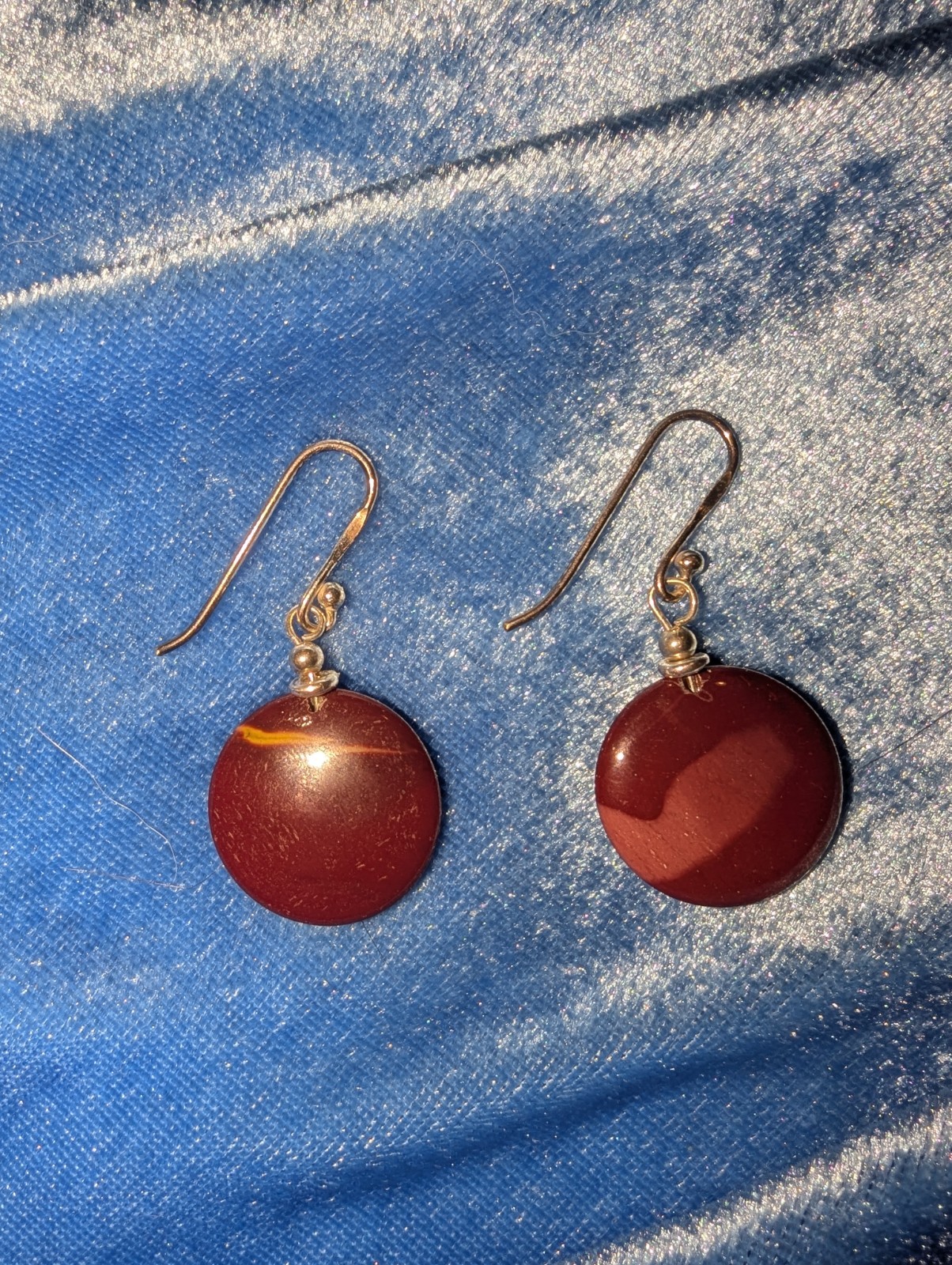 Red Round Disc Dangle/Drop Hook Earrings, Metal, 1.8 in Drop, 0.6 in Dia