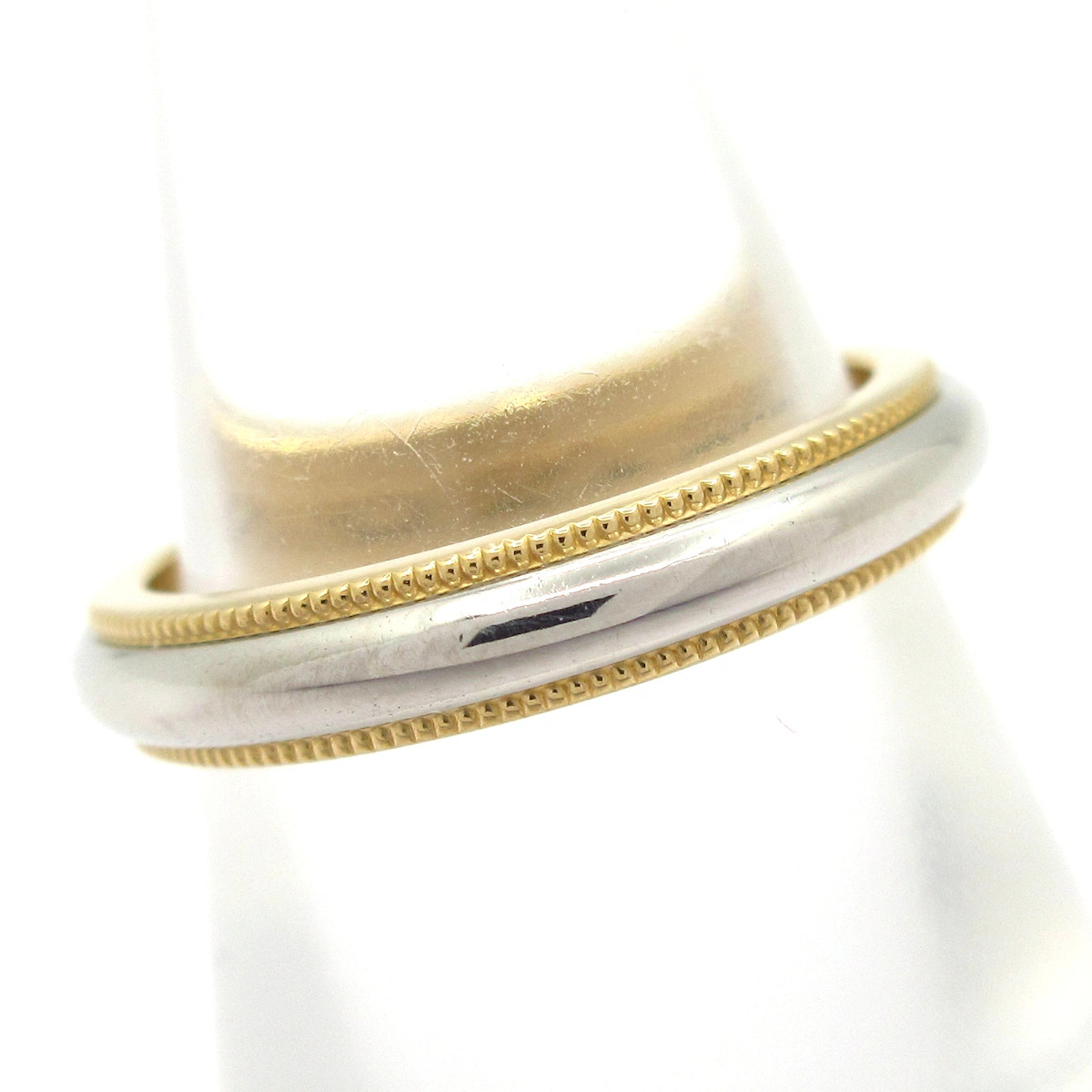 TIFFANY&Co. Milgrain Band Ring 18K Yellow Gold Pt950 Ring #5 3/8