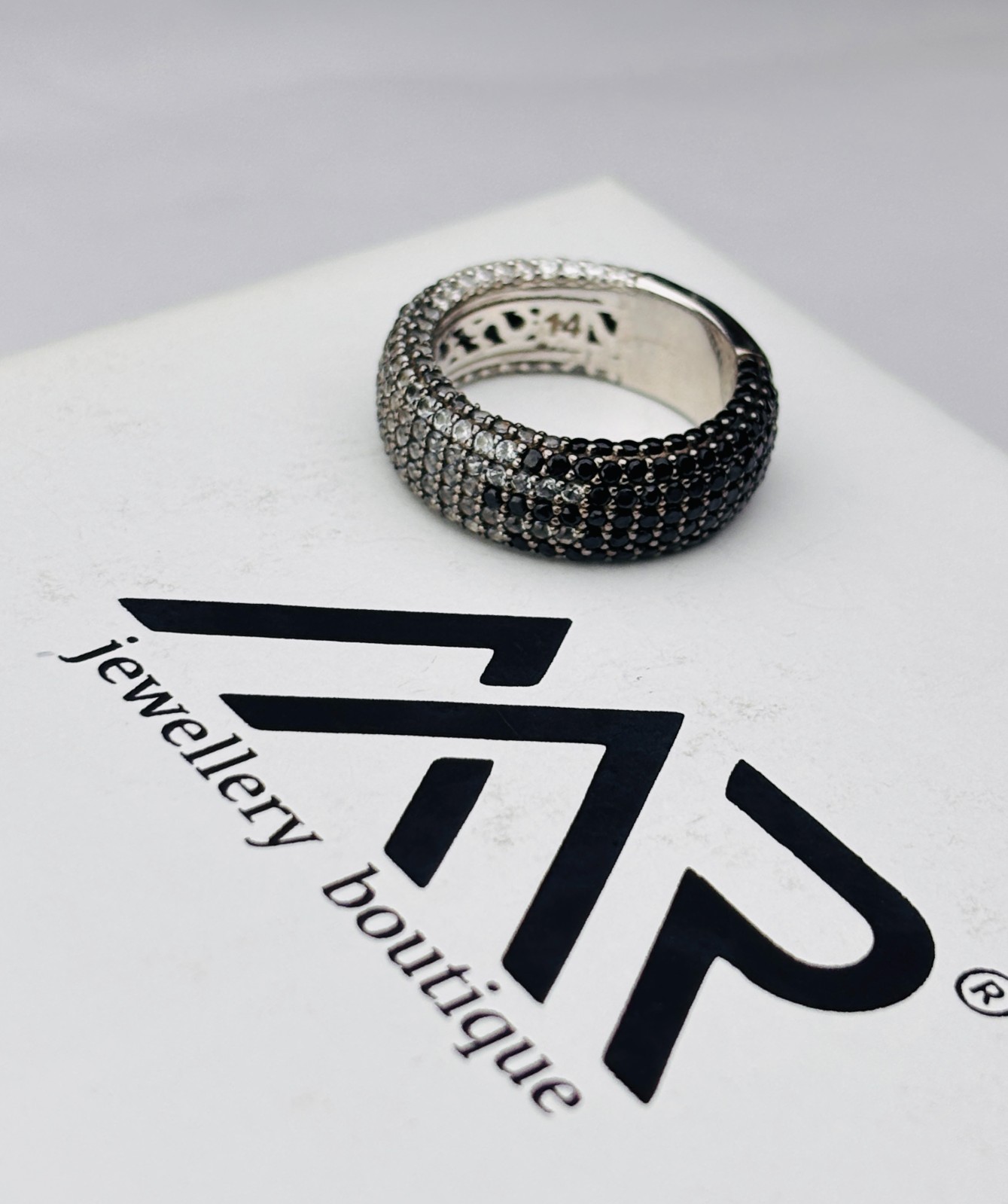 925 Sterling Silver Black & White CZ Pave Dome Band Ring For Women