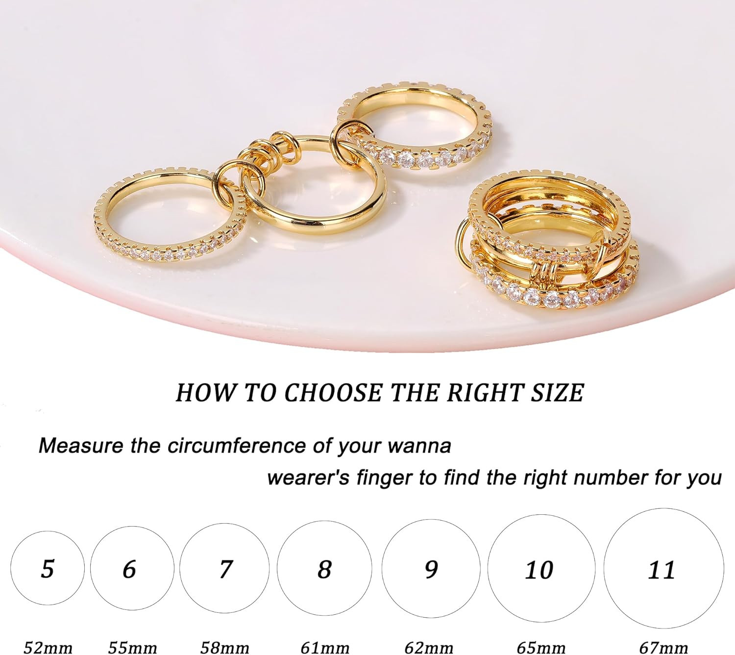 Gold Stackable Rings for Women Non Tarnish, 18K Gold Plated CZ Cubic Zirconia Ri