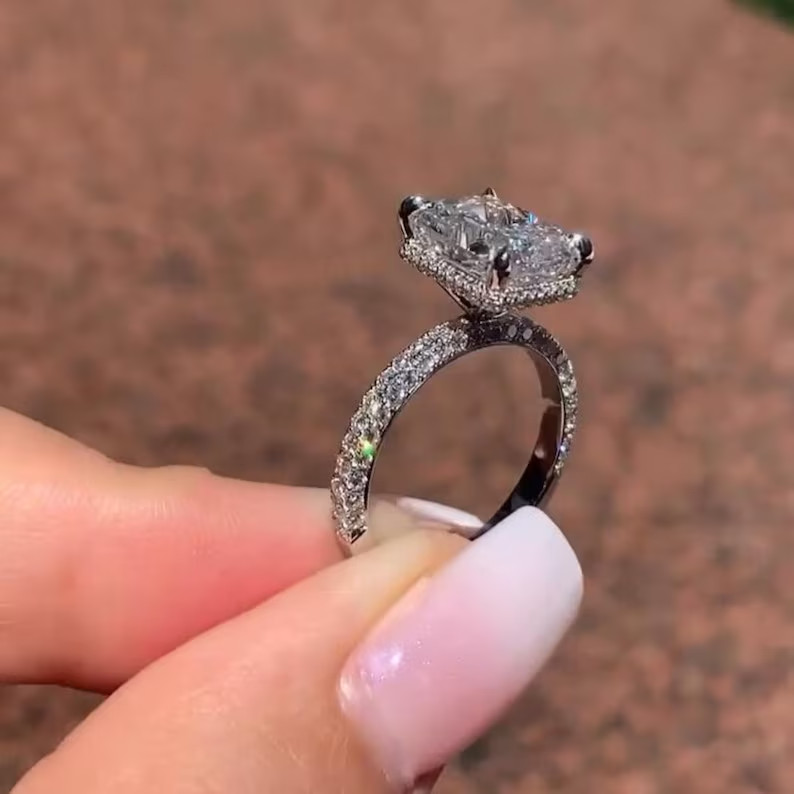 3 Ct Radiant Cut Simulated Diamond 14k White Gold Plated Solitaire Wedding Ring