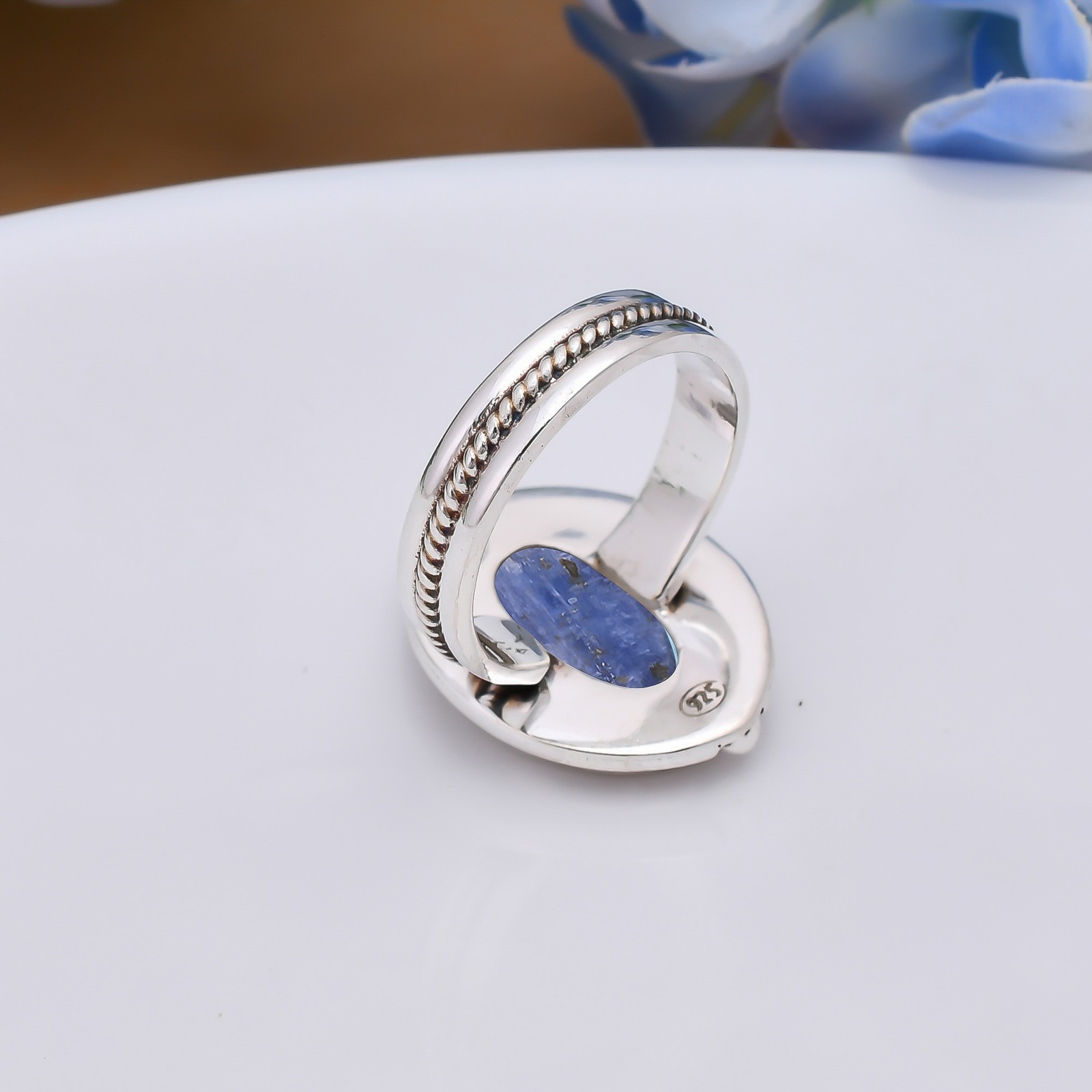 Natural Blue Kyanite Ring In 925 Sterling Silver, Handmade Antique Jewelry