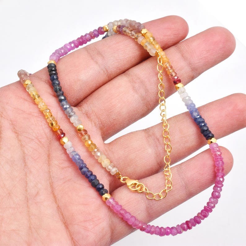 3-4MM Multi Sapphire Faceted Roundelle Gemstone Beads Properties Necklaces 32”