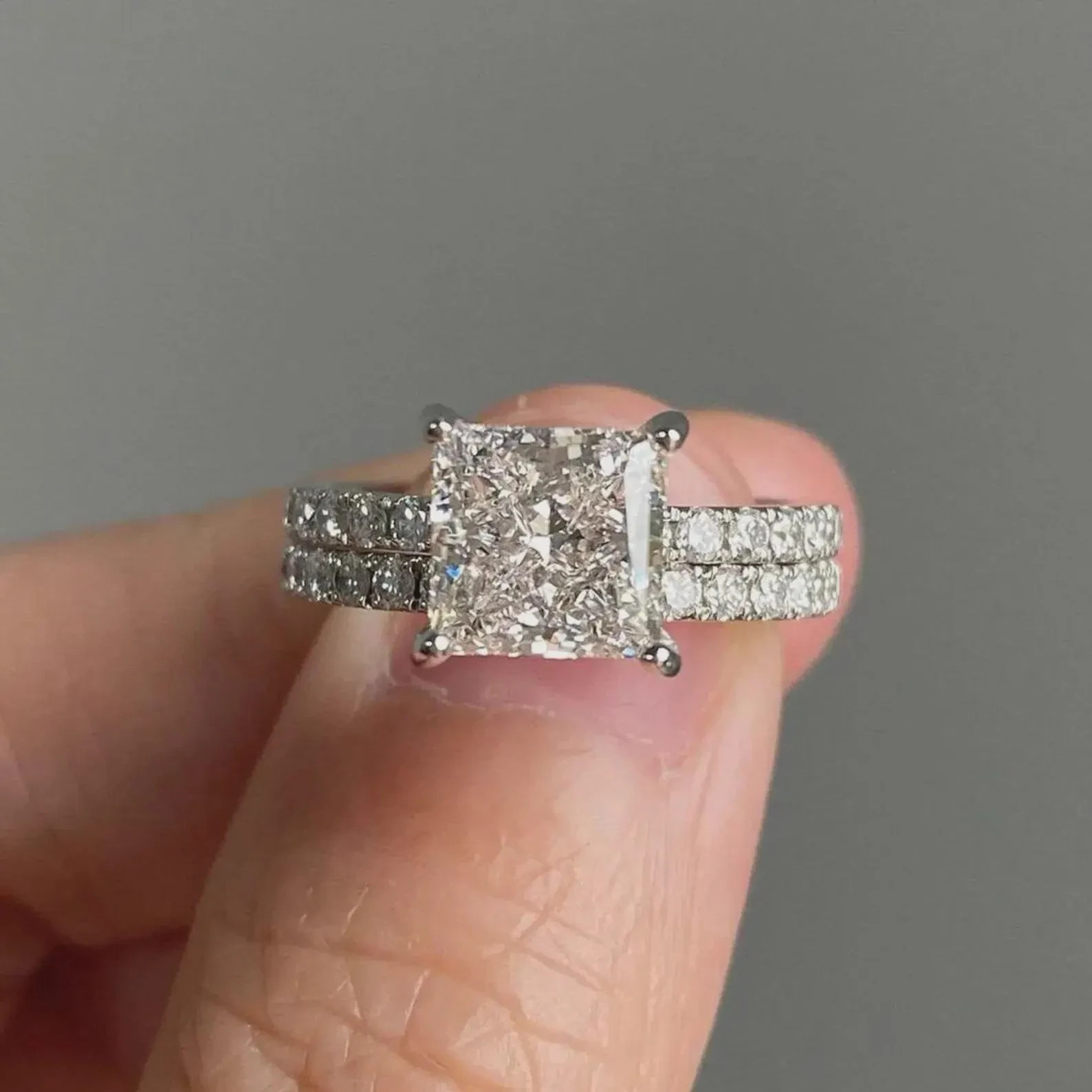 3CT Princess Cut Moissanite Engagement Ring Sets, Bridal Half Eternity Ring Sets