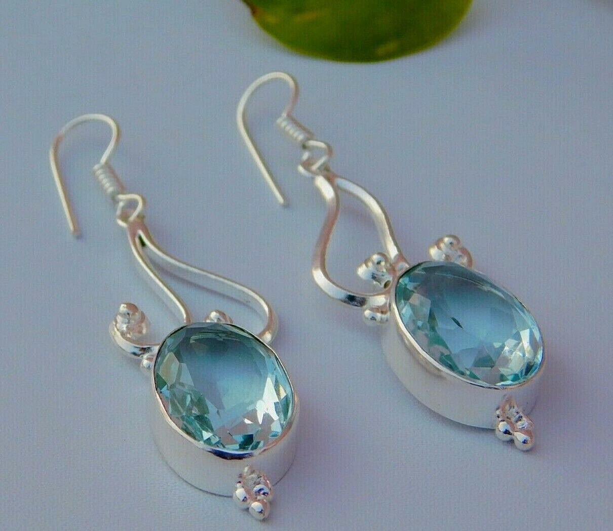 Women’s Boho Designer Gypsy Earrings With Faceted Oval Hydro Aquamarine Quartz