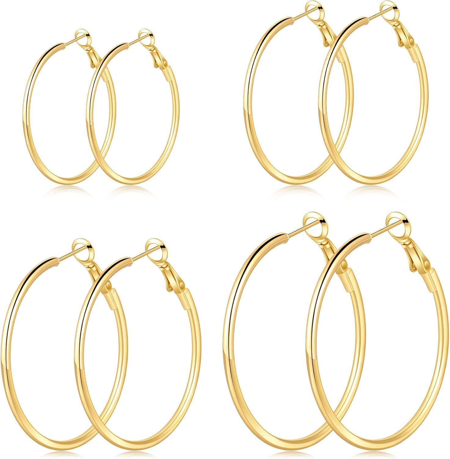 4/6 Pairs Gold Silver Hoop Earrings for Women 14K Gold Plated Hypoallergenic 2Mm