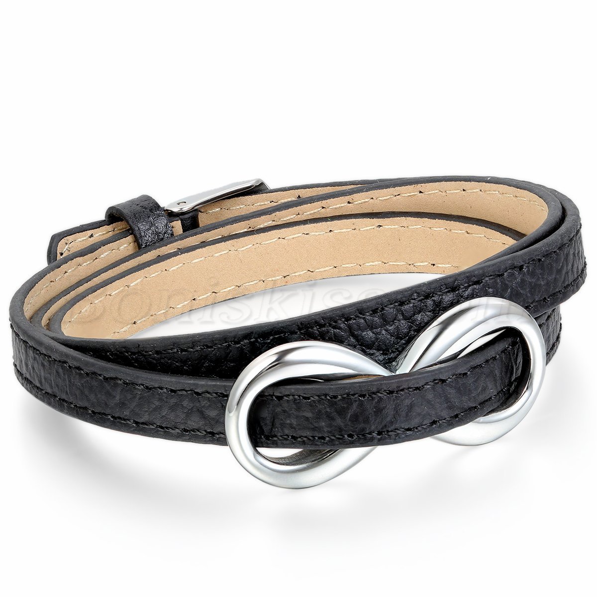 Women’s Stainless Steel Love Infinity Symbol Leather Bracelet Charm Cuff Bangle