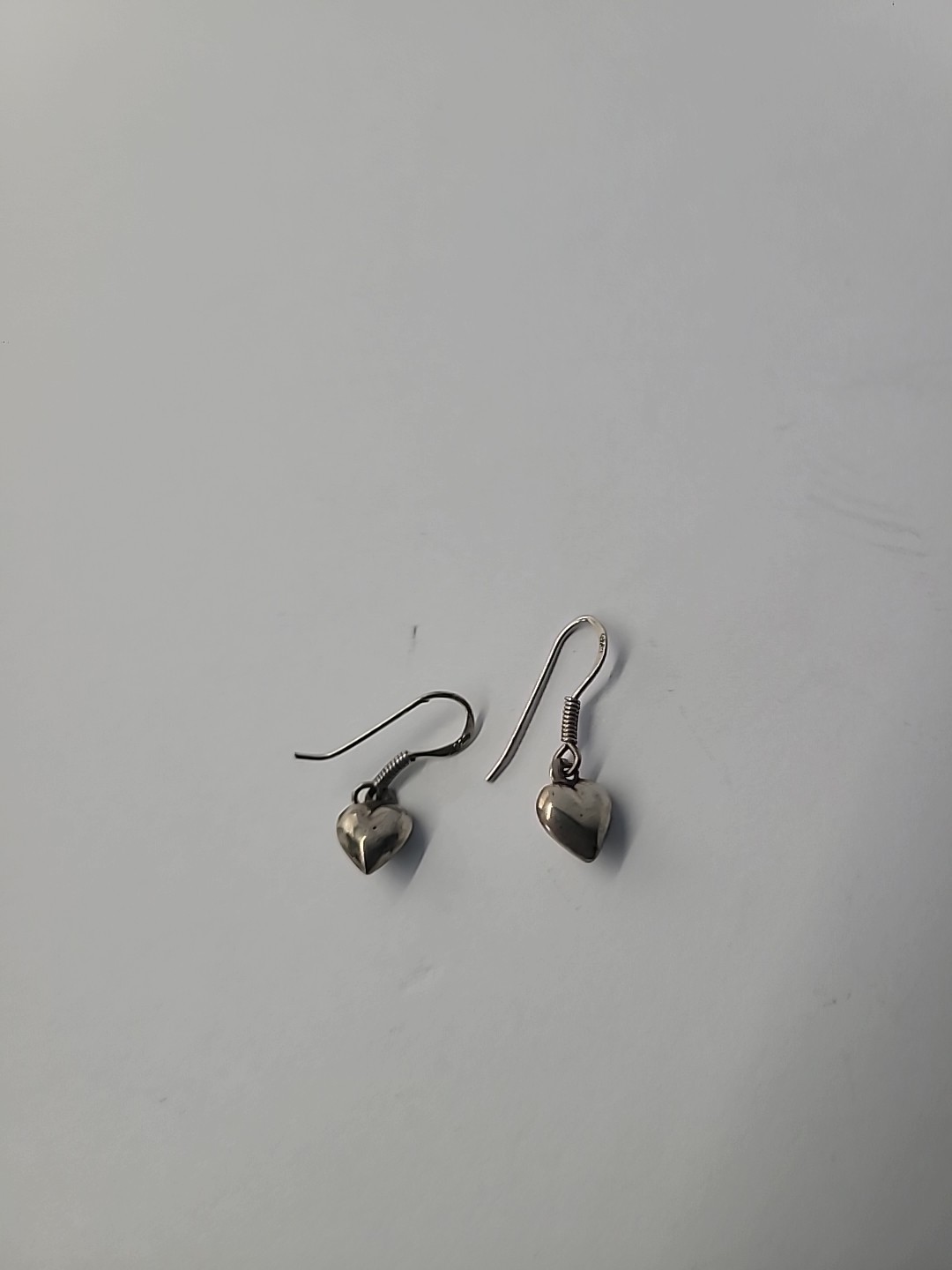 Sterling Silver 925 Puffy Heart Dangle Earrings Minimalist Love Jewelry Gift
