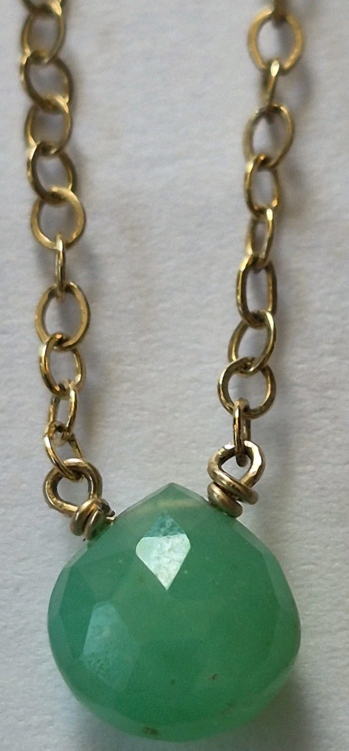 Leila Necklace Lite Green Faceted Stone Gold Filled 16″ Chain Spring Ring Clasp