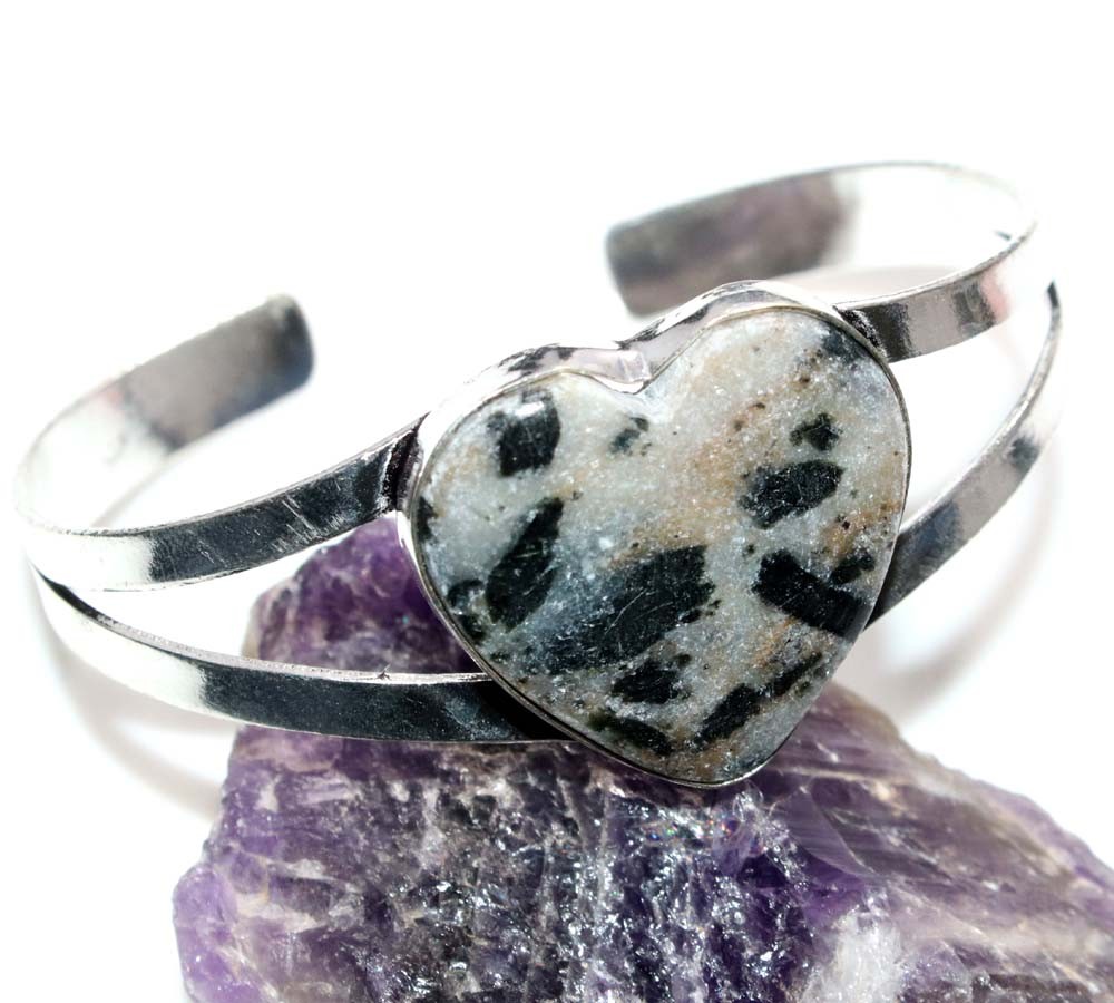 925 Silver Plated Huge Heart Hornblende Bangle FreeSize Jewelry Gift Trendy GW