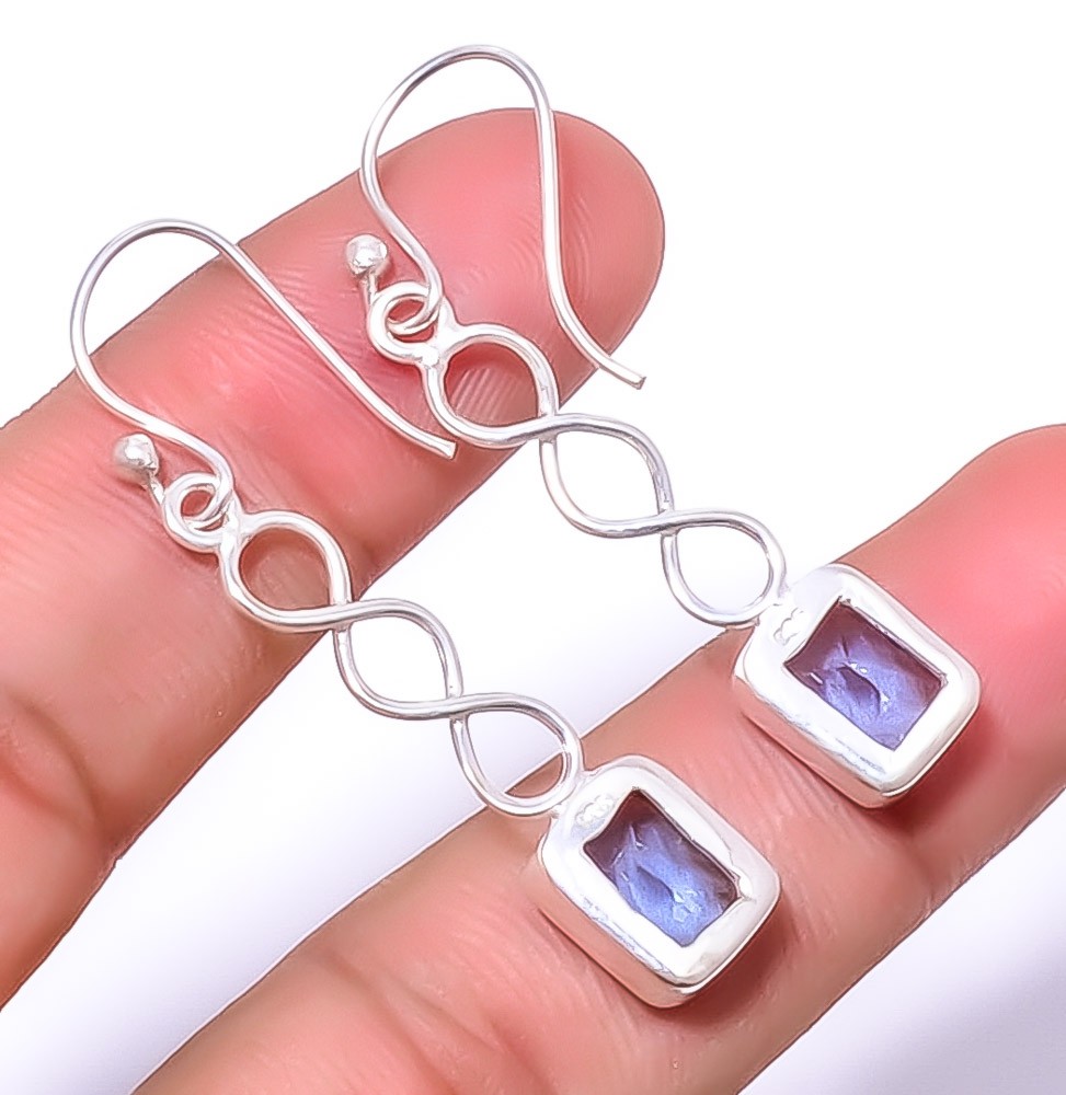 Tanzanite Gemstone Silver Handmade Spiral Earring 1.79″ T77