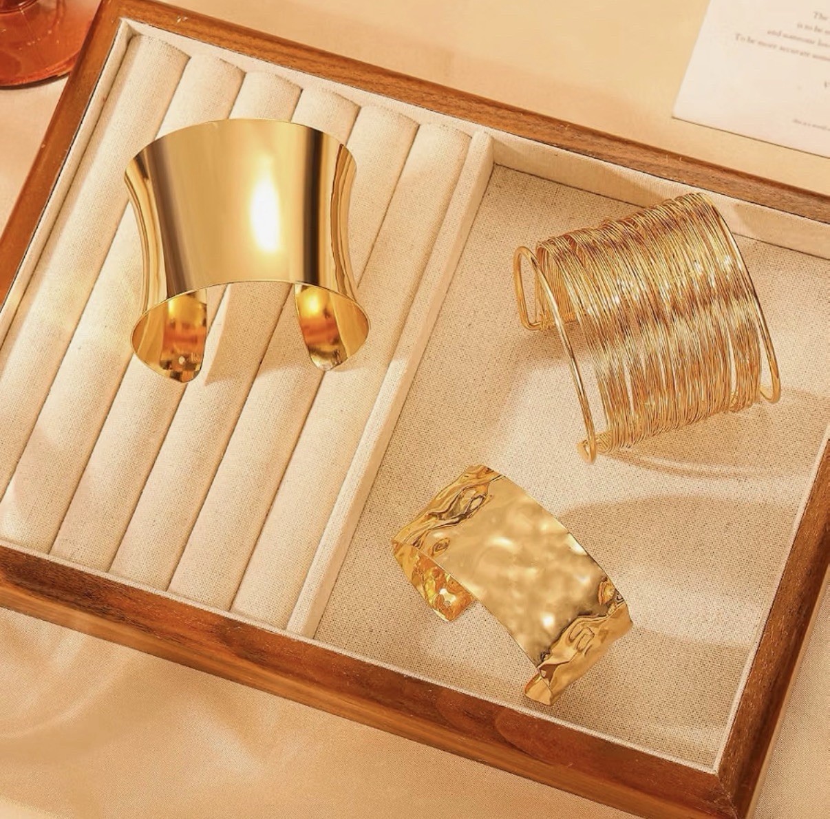 3PCS Gold Chunky Cuff Bracelets Set Open Wide Irregular Minimalist Bangle