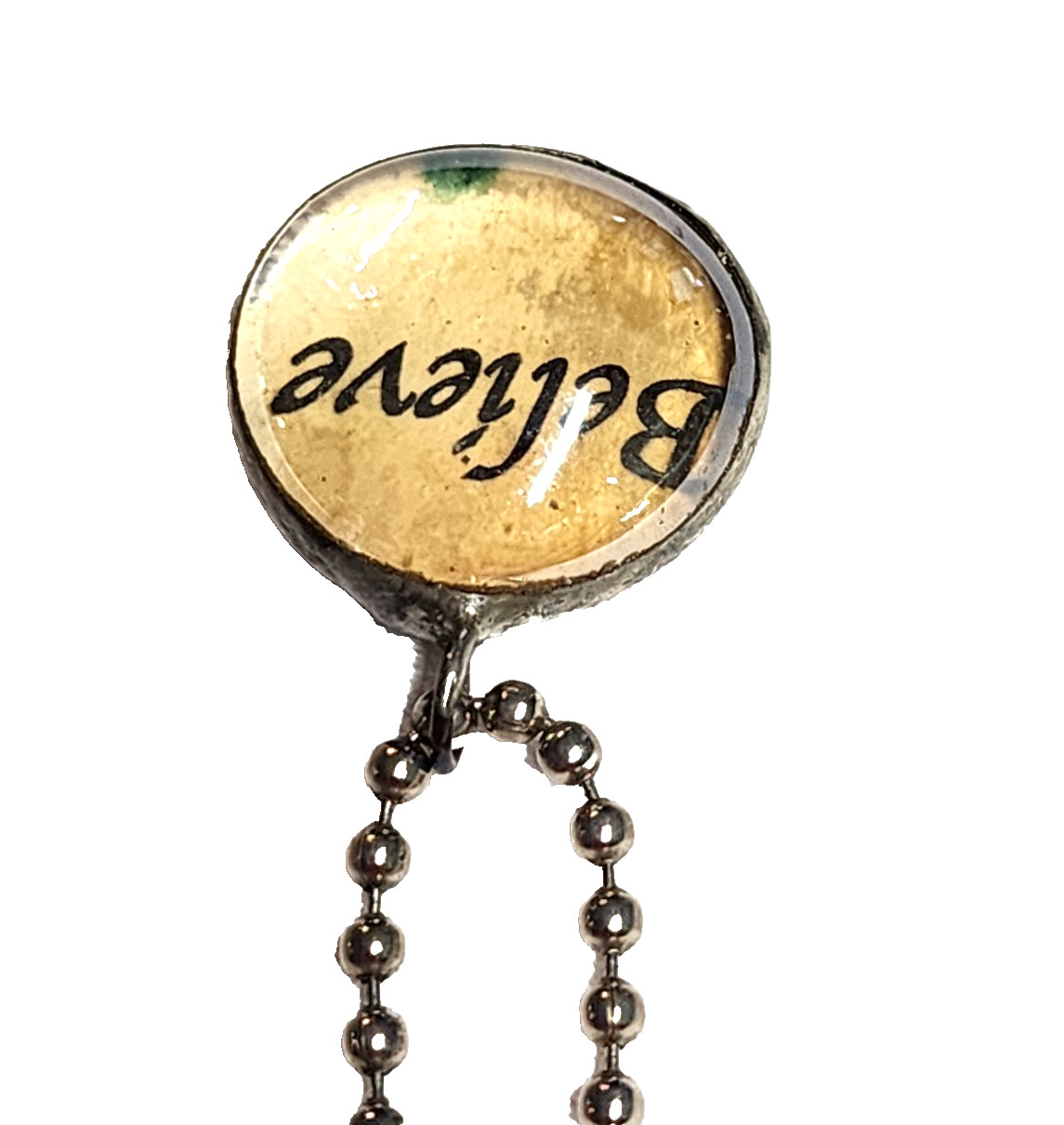 Vintage Believe Necklace Letter Printed Glass Dome Round Pendant Artisan 20″