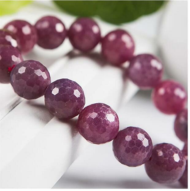 12mm Natural Ruby Gemstone Crystal Stretch Faced Crystal Bead Bracelet AAAAA