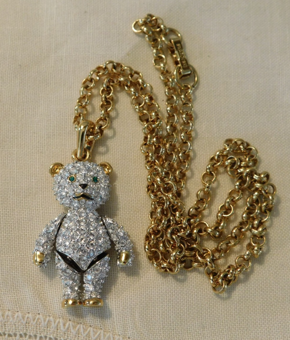 Authentic Swarovski Crystal Teddy Bear Jointed Pendant Necklace