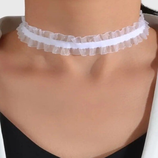 New Fashion Ladies Women Elastic Black,white Ruffle LACE Chakor Necklace party