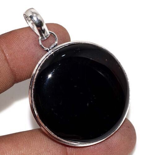 Black Onyx Silver Pendant 925 Sterling Silver Pendant Gemstone Pendant 1.98”