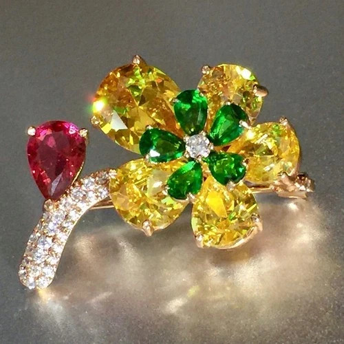 18K Rose Gold Plated Lab-Created Multicolor Sapphire Gemstone Flower Brooch Pin