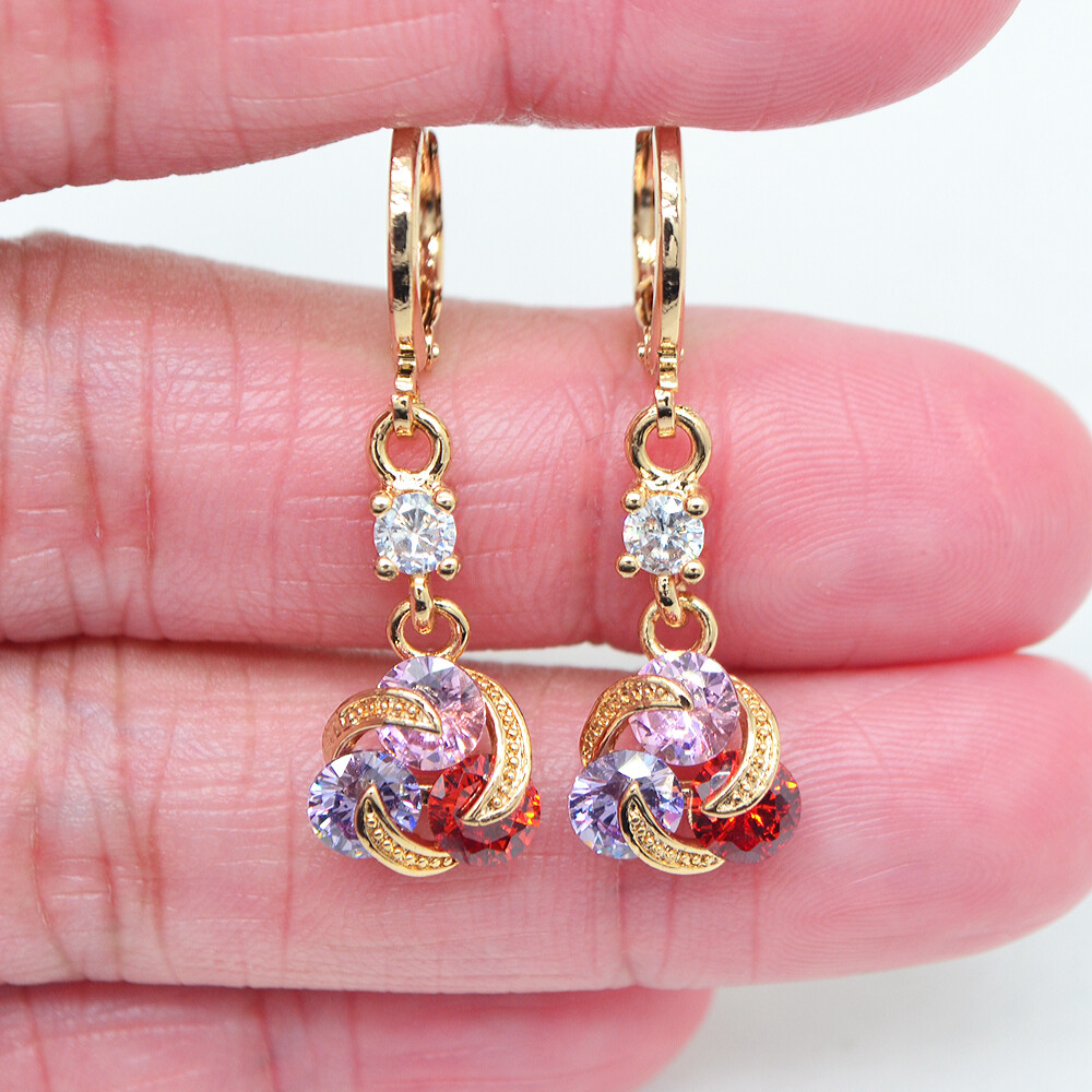 18K Yellow Gold Filled Women Black Mystic Topaz Knot Dangle Earrings Jewelry