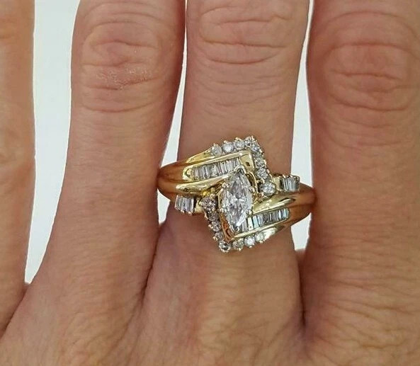 3 Ct Marquise Simulated Diamond Women Eternity Band Ring 14K Yelllow Gold Plated