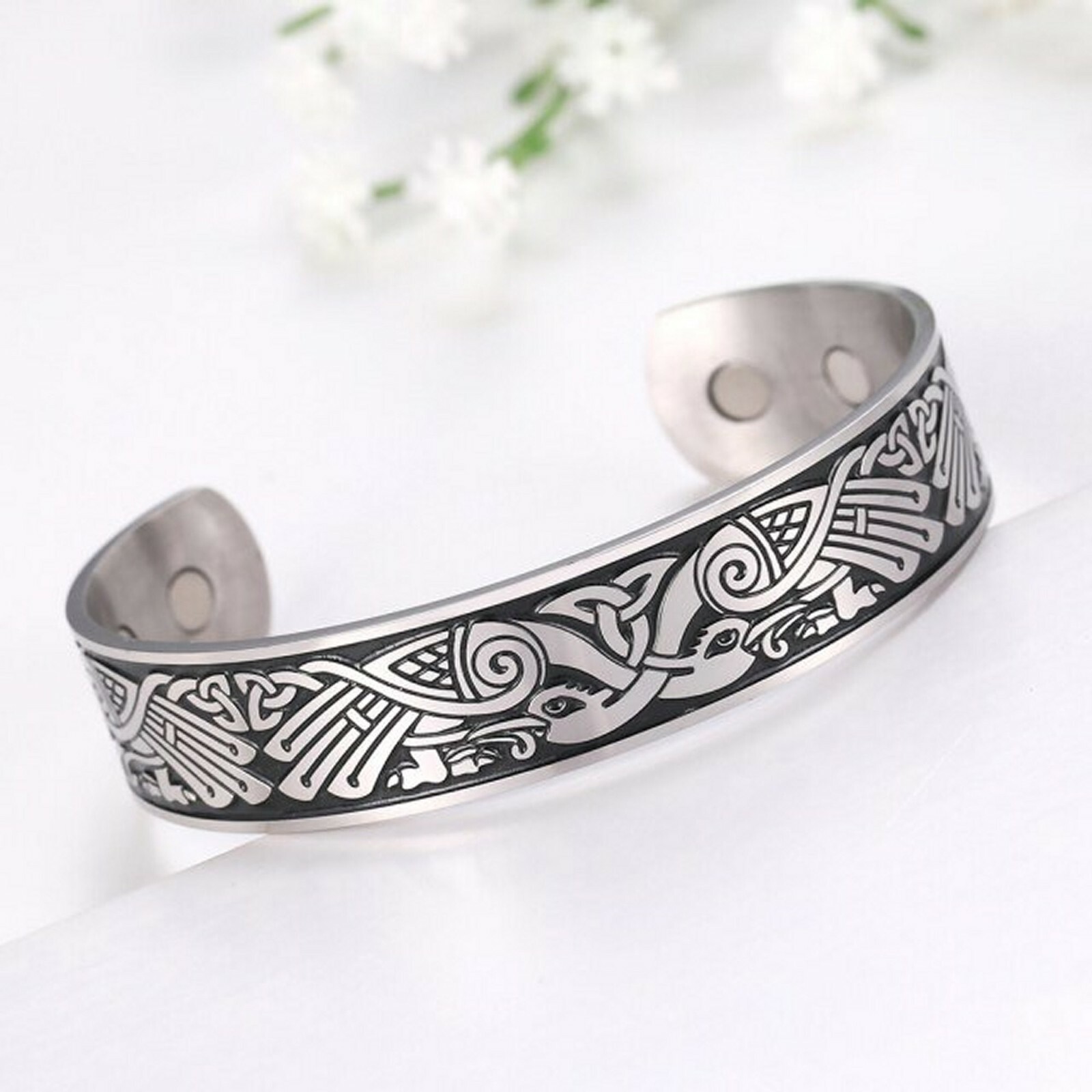 Celtic Falcon Bracelet Silver Stainless Steel Viking Norse Hawk Bird Cuff
