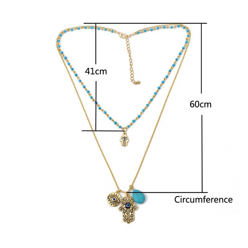 ZARD Evil Eye Hamsa Hand Turquoise Gem Charm Pendant Layered Necklace