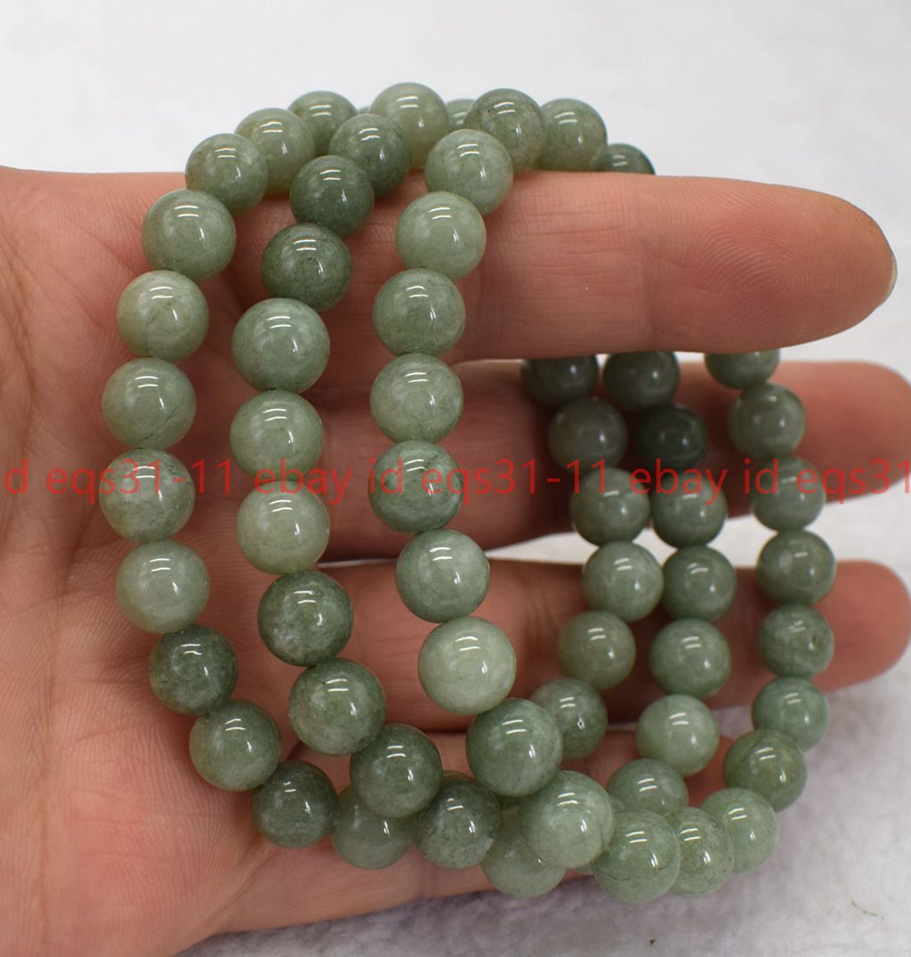 Wonderful Natural 8mm A Green Jade Round Gemstone Beads Bracelet 7.5”