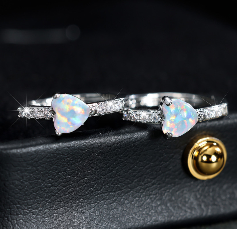 Women Girl 925 Silver Tone Heart Opal CZ Hoop Huggie Earrings 15mm Gift F31