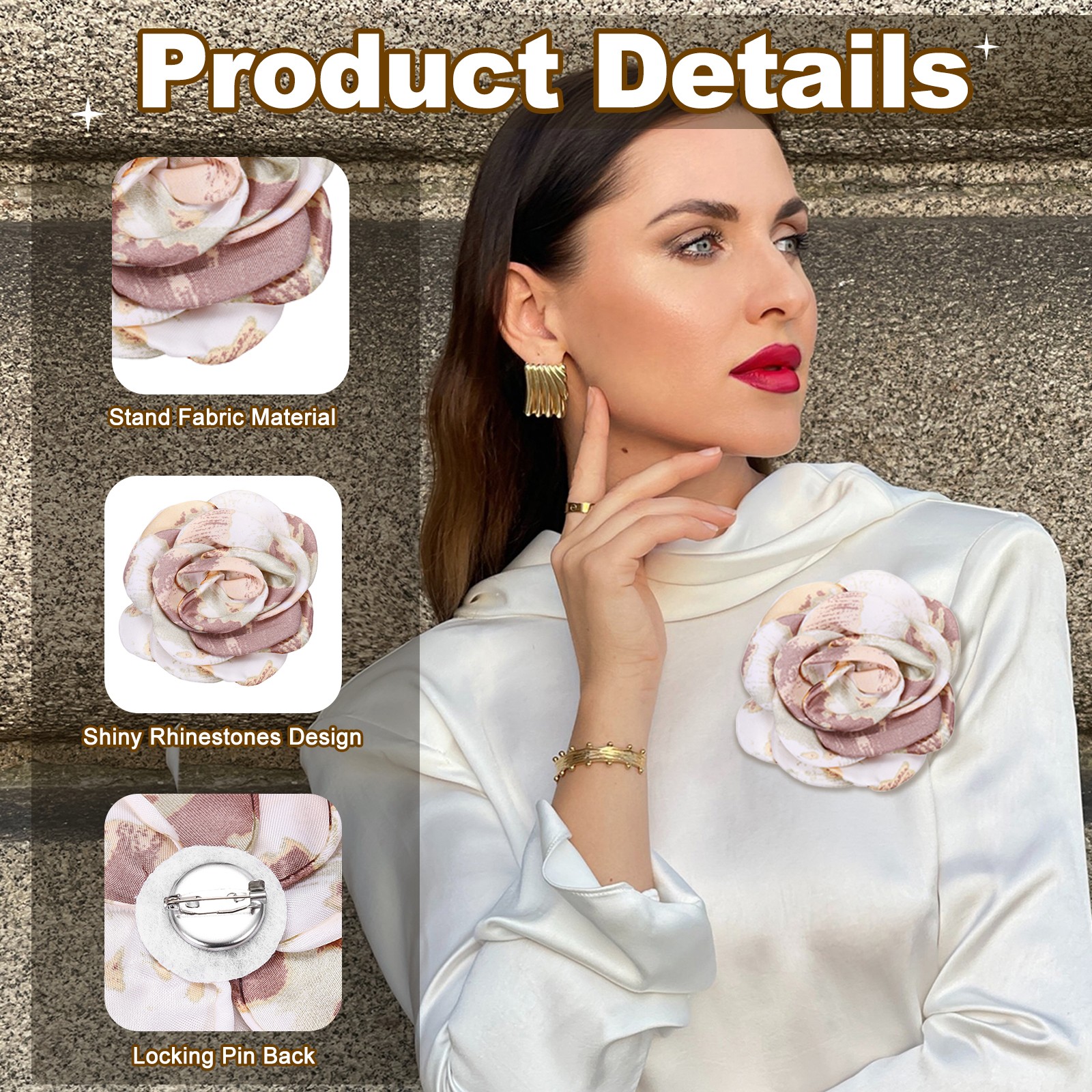 Rose Flower Brooch, Floral Brooch Satin Fabric Camellia Corsage, Blue