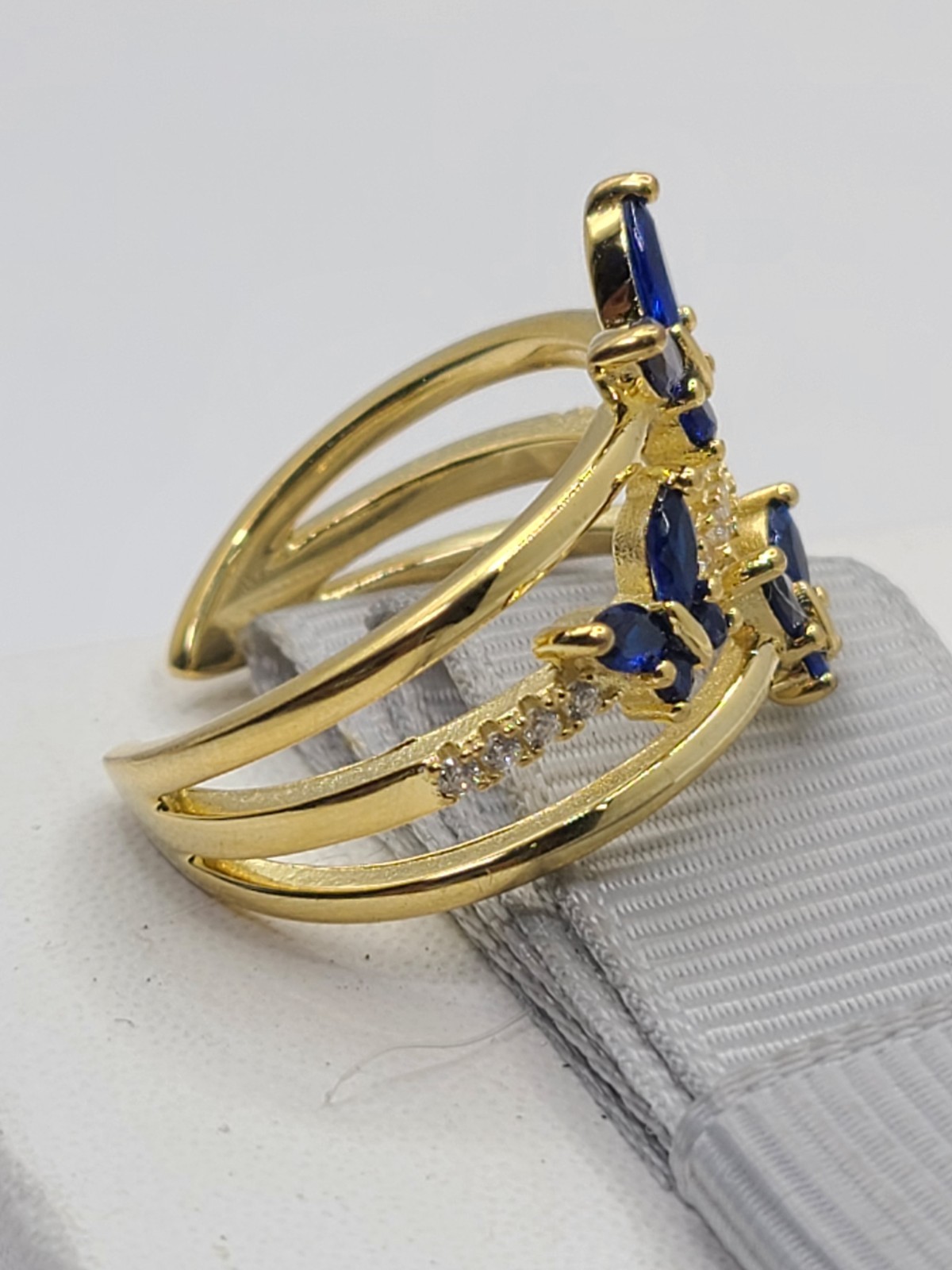 Butterfly 18k Gold Plated Adjustable Marquise Ring Blue Butterfly