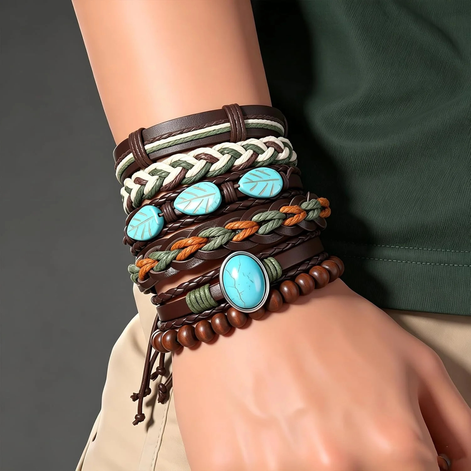 Gothic Bracelet Adjustable Punk Braided Leather Multilayer Grunge Set Bracelets