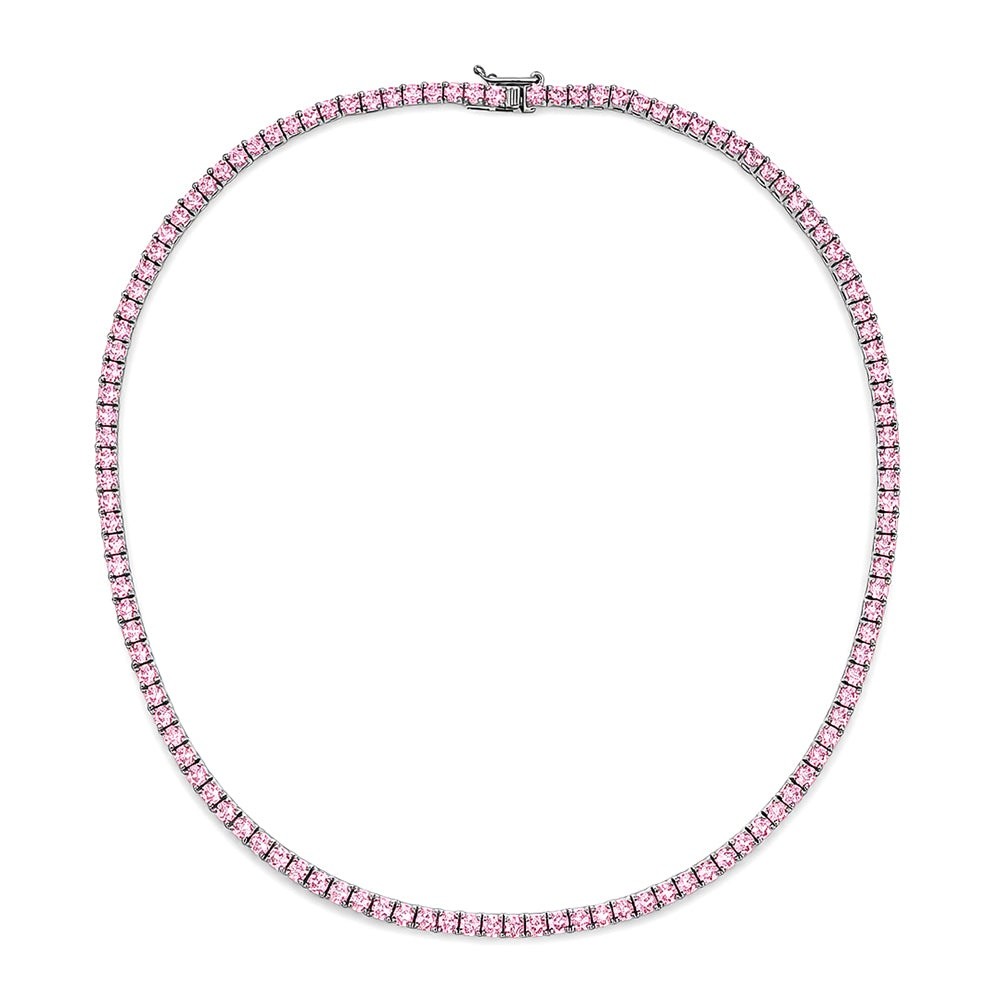 925 Sterling Silver Pink CZ Mini Tennis Necklace 3MM For Women