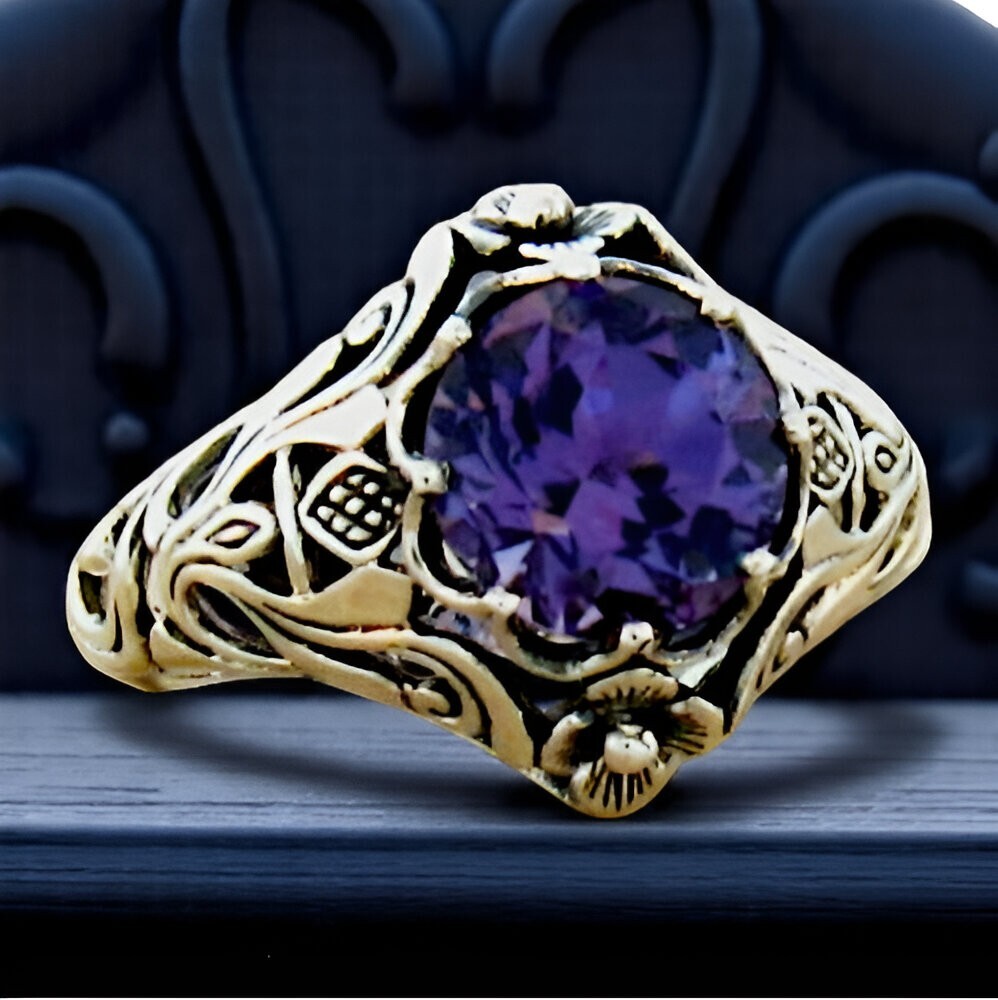 ART NOUVEAU STYLE 925 SILVER COLOR CHANGING SIMULATED ALEXANDRITE RING #326