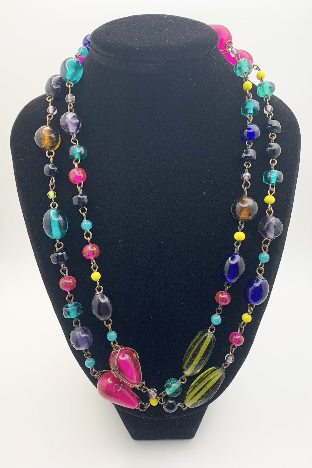 Multi Coloured Beaded Long Necklace Flapper Statement Layering Boho Artisan