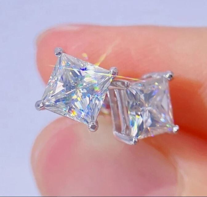 2Ct Princess Cut Lab Created Solitaire Diamond Stud Earrings 14k White Gold Over