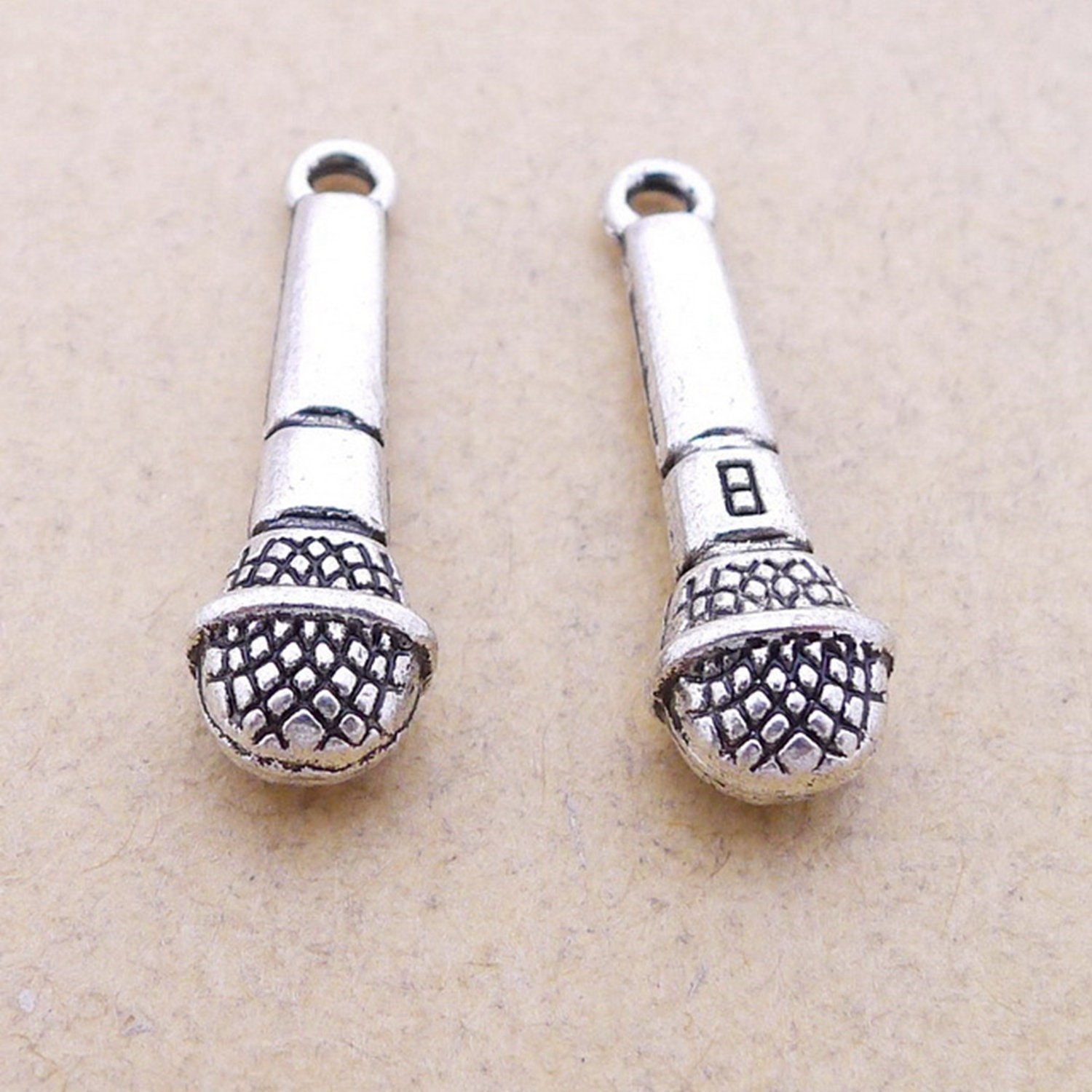 12/30PCS Antique Silver Tone 3D Microphone Charm Pendant 26X7mm JHS350-2592