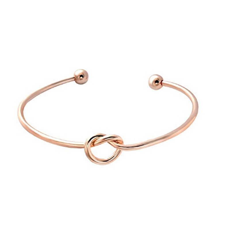 Women Rose Gold Knot Heart Open Cuff Bangle Tribal Bridal Stackable Bracelet