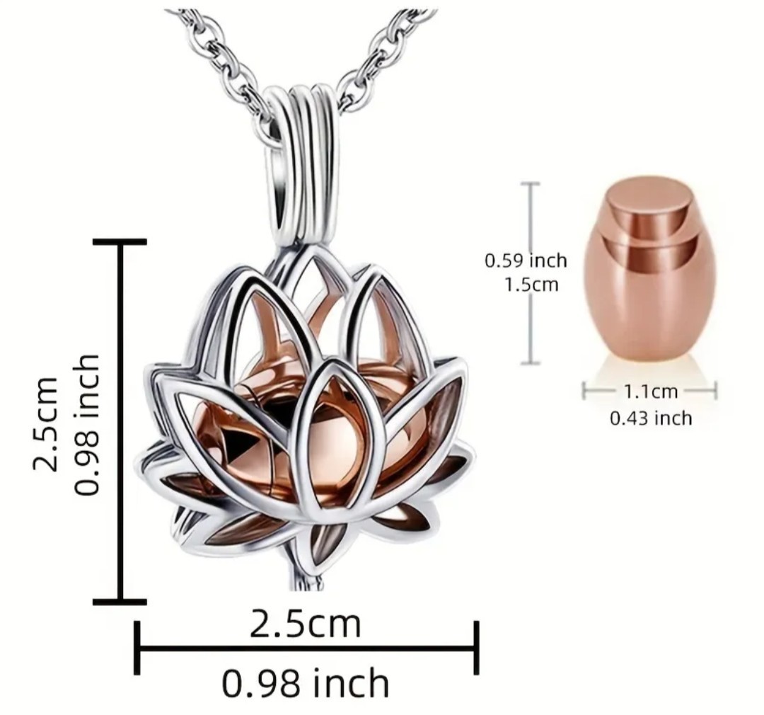Cremation Jewelry Cylinder Lotus Urn Necklace Pendant for Ashes Stainless Steel