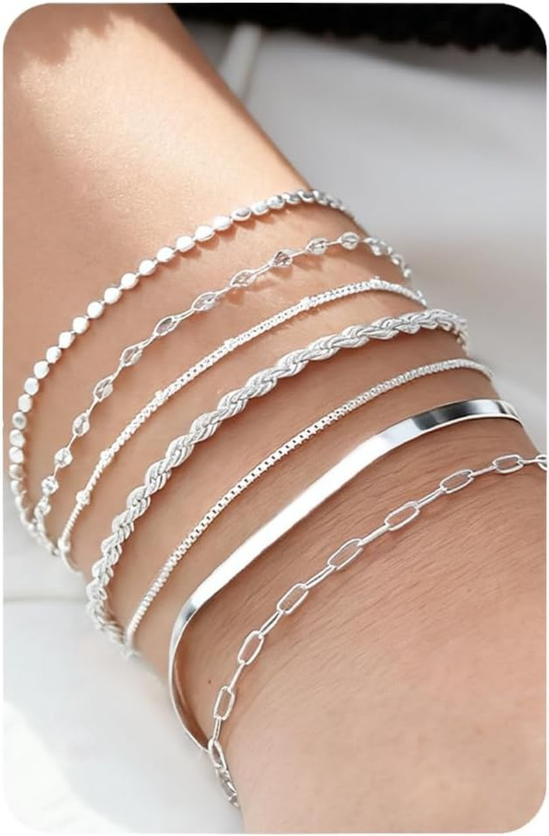 6/7Pcs 16K Gold Plated Bracelets for Women Trendy, S925 Silver Plated Bracelet S