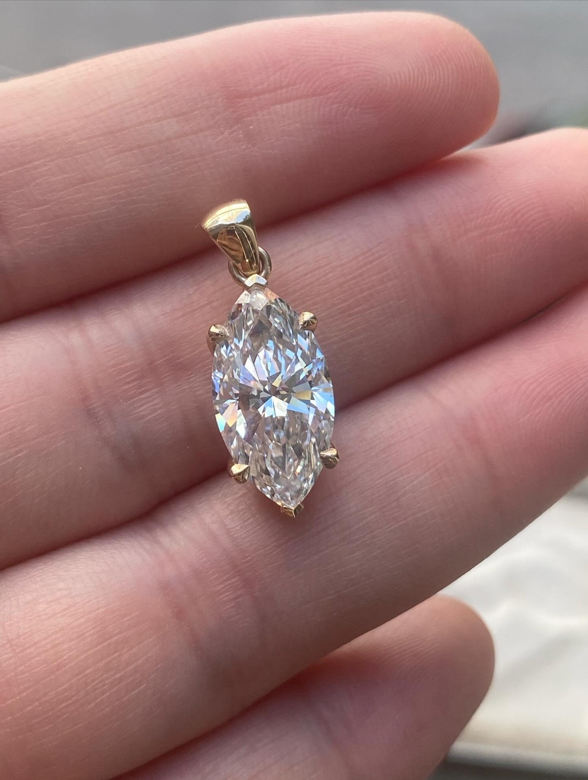 2.50 Carat Marquise Cut Solitaire Pendant in 10k Solid Gold Anniversary Gift Her