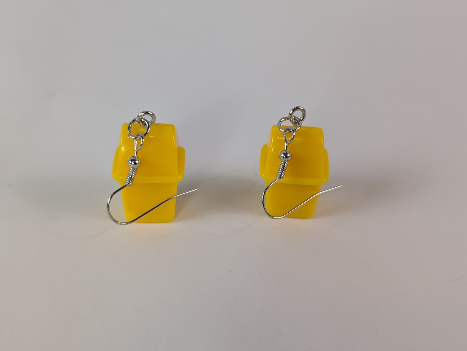 3D Yellow Black Trashcan Silver Tone Hook Dangle Drop Pierced Earrings Novelty