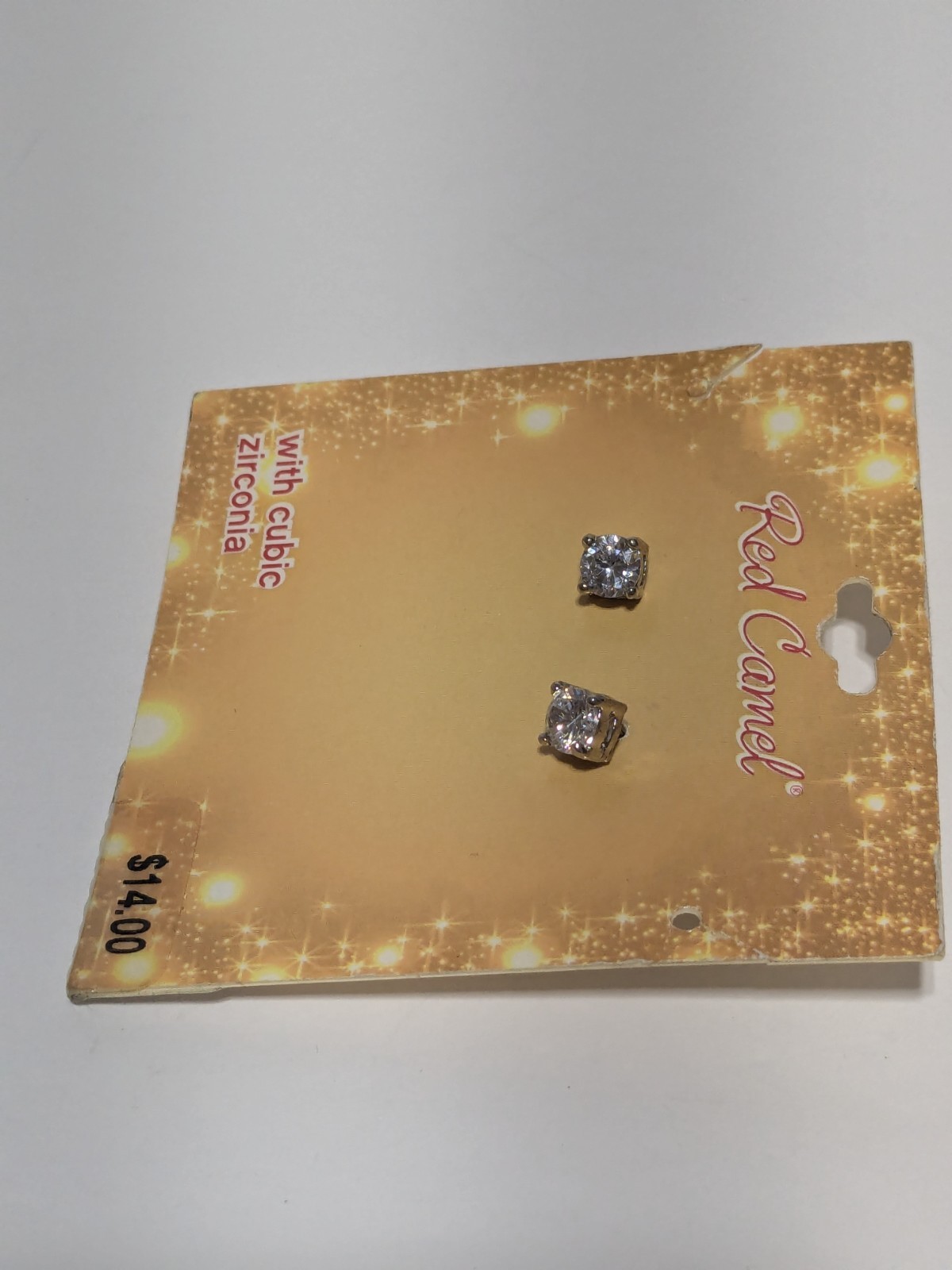 Red Camel NWT Silver Plated & Prong Set Faceted CZ Stud Earrings. 1/4″